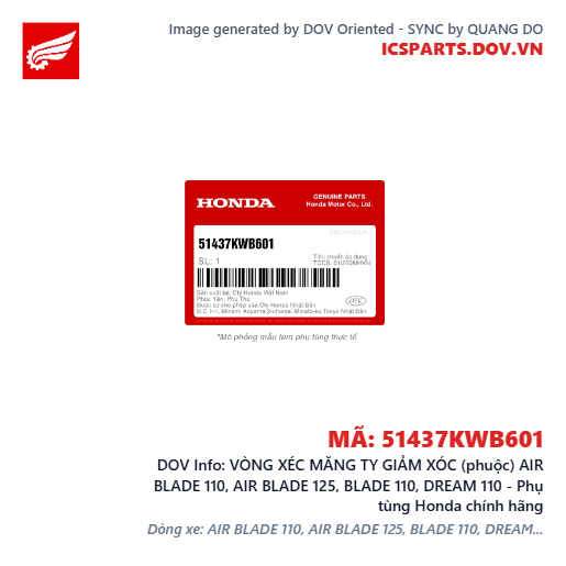 VÒNG XÉC MĂNG TY GIẢM XÓC (phuộc) AIR BLADE 110, AIR BLADE 125, BLADE 110, DREAM 110 - Phụ tùng Honda chính hãng