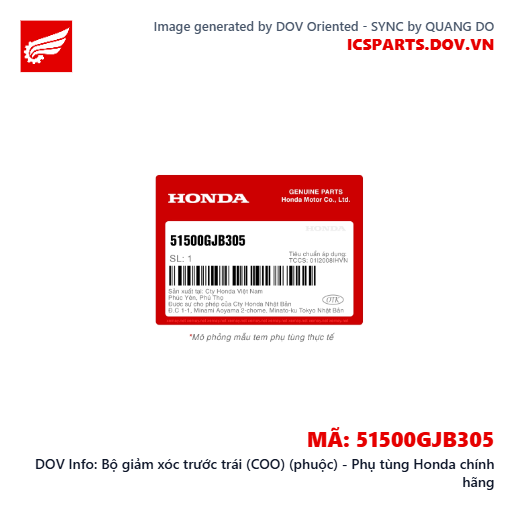 Bộ giảm xóc trước trái (COO) (phuộc) - Phụ tùng Honda chính hãng