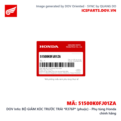BỘ GIẢM XÓC TRƯỚC TRÁI *R376P* (phuộc) - Phụ tùng Honda chính hãng