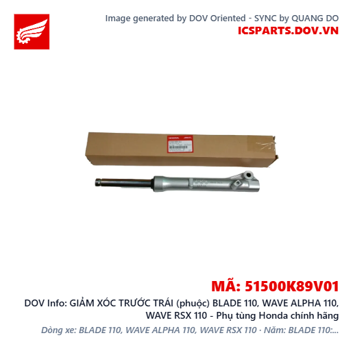 GIẢM XÓC TRƯỚC TRÁI (phuộc) BLADE 110, WAVE ALPHA 110, WAVE RSX 110 - Phụ tùng Honda chính hãng