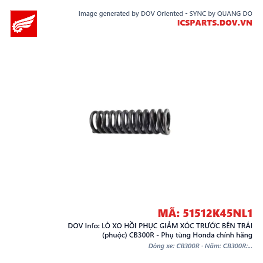 LÒ XO HỒI PHỤC GIẢM XÓC TRƯỚC BÊN TRÁI (phuộc) CB300R - Phụ tùng Honda chính hãng