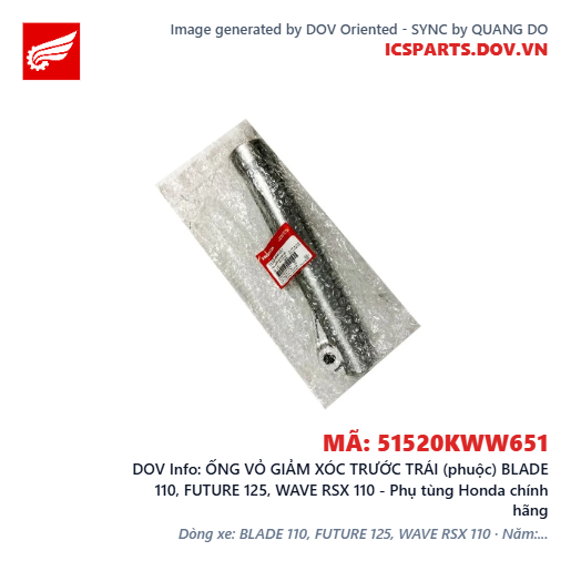 ỐNG VỎ GIẢM XÓC TRƯỚC TRÁI (phuộc) BLADE 110, FUTURE 125, WAVE RSX 110 - Phụ tùng Honda chính hãng