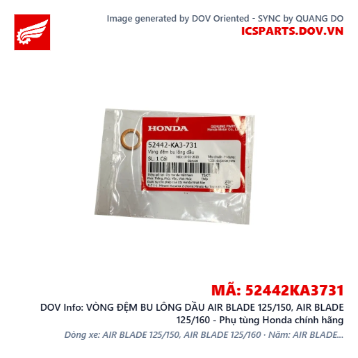 VÒNG ĐỆM BU LÔNG DẦU AIR BLADE 125/150, AIR BLADE 125/160 - Phụ tùng Honda chính hãng