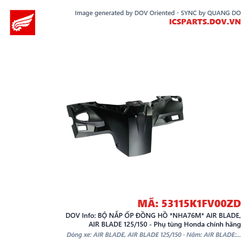 BỘ NẮP ỐP ĐỒNG HỒ *NHA76M* AIR BLADE, AIR BLADE 125/150 - Phụ tùng Honda chính hãng