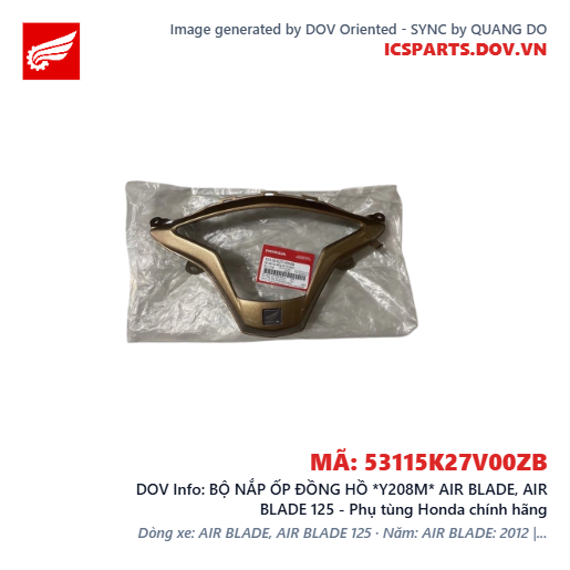 BỘ NẮP ỐP ĐỒNG HỒ *Y208M* AIR BLADE, AIR BLADE 125 - Phụ tùng Honda chính hãng