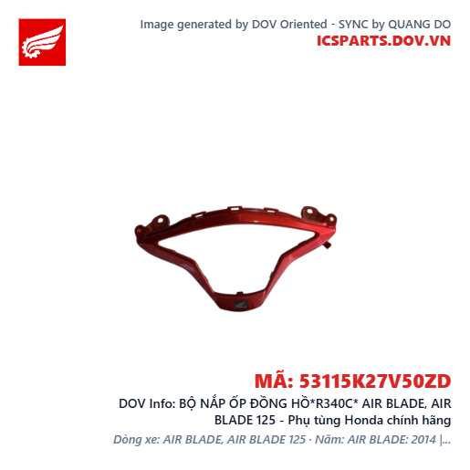 BỘ NẮP ỐP ĐỒNG HỒ*R340C* AIR BLADE, AIR BLADE 125 - Phụ tùng Honda chính hãng