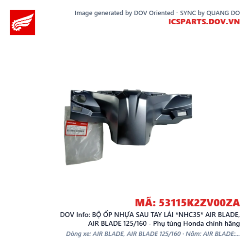 BỘ ỐP NHỰA SAU TAY LÁI *NHC35* AIR BLADE, AIR BLADE 125/160 - Phụ tùng Honda chính hãng