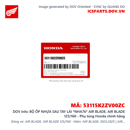 BỘ ỐP NHỰA SAU TAY LÁI *NHA76* AIR BLADE, AIR BLADE 125/160 - Phụ tùng Honda chính hãng
