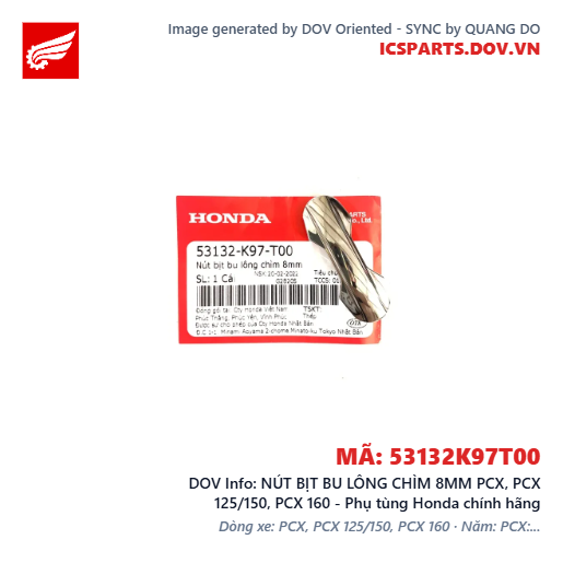 NÚT BỊT BU LÔNG CHÌM 8MM PCX, PCX 125/150, PCX 160 - Phụ tùng Honda chính hãng