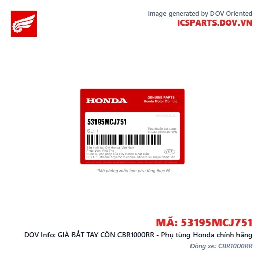 GIÁ BẮT TAY CÔN CBR1000RR - Phụ tùng Honda chính hãng