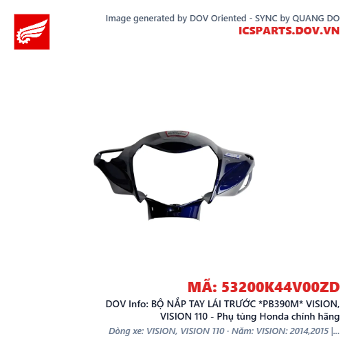BỘ NẮP TAY LÁI TRƯỚC *PB390M* VISION, VISION 110 - Phụ tùng Honda chính hãng