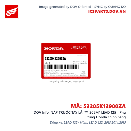 NẮP TRƯỚC TAY LÁI *Y-208M* LEAD 125 - Phụ tùng Honda chính hãng