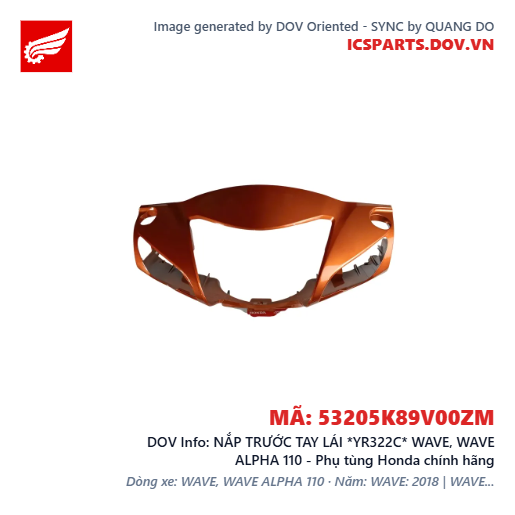 NẮP TRƯỚC TAY LÁI *YR322C* WAVE, WAVE ALPHA 110 - Phụ tùng Honda chính hãng