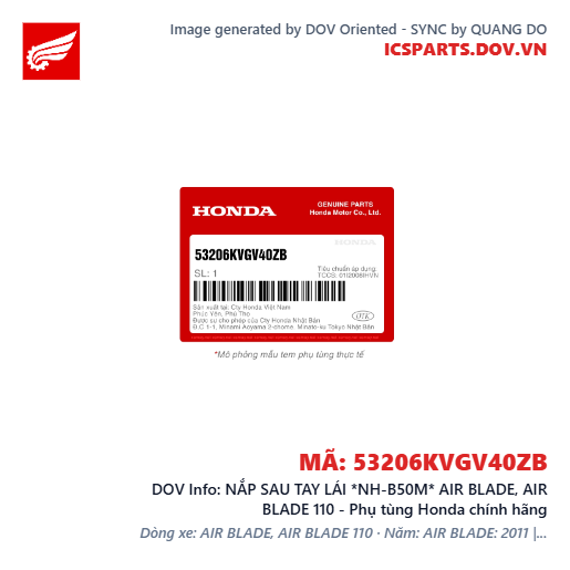 NẮP SAU TAY LÁI *NH-B50M* AIR BLADE, AIR BLADE 110 - Phụ tùng Honda chính hãng