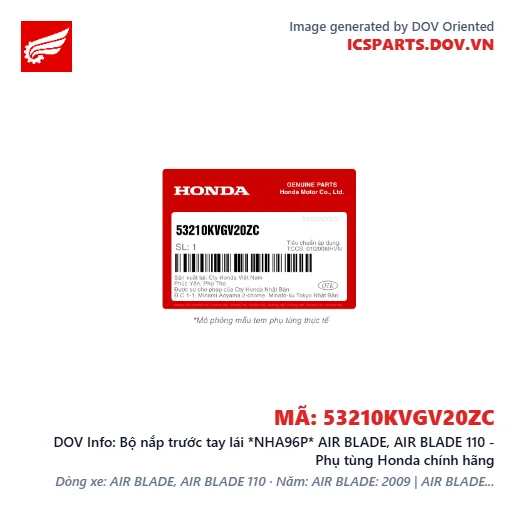 Bộ nắp trước tay lái *NHA96P* AIR BLADE, AIR BLADE 110 - Phụ tùng Honda chính hãng
