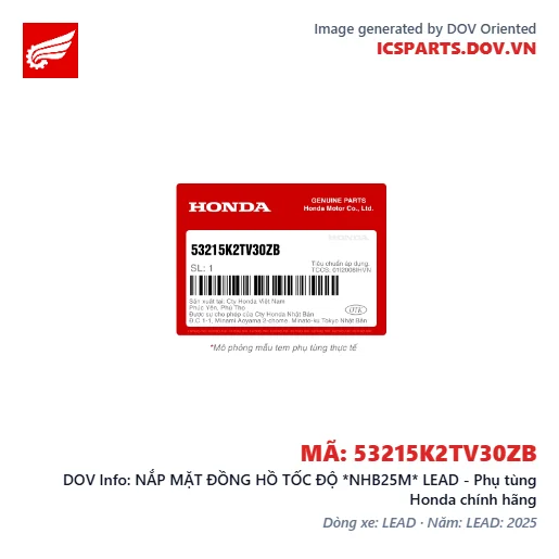 NẮP MẶT ĐỒNG HỒ TỐC ĐỘ *NHB25M* LEAD - Phụ tùng Honda chính hãng