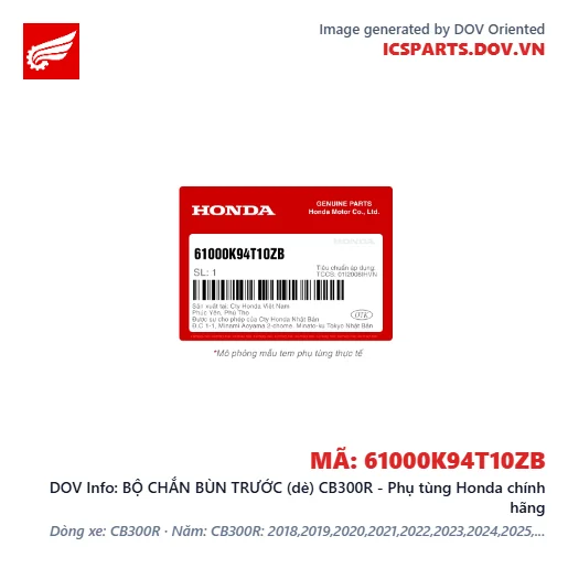 BỘ CHẮN BÙN TRƯỚC (dè) CB300R - Phụ tùng Honda chính hãng