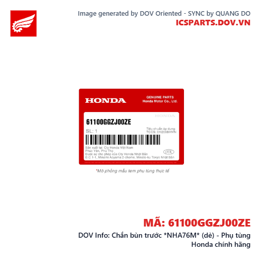 Chắn bùn trước *NHA76M* (dè) - Phụ tùng Honda chính hãng