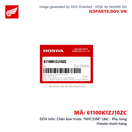 Chắn bùn trước *NHC35M* (dè) - Phụ tùng Honda chính hãng