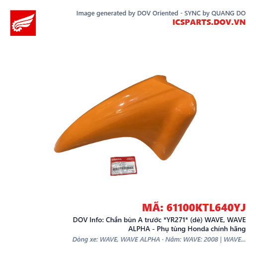 Chắn bùn A trước *YR271* (dè) WAVE, WAVE ALPHA - Phụ tùng Honda chính hãng