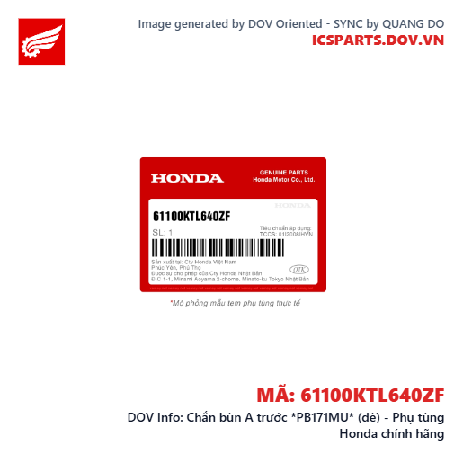 Chắn bùn A trước *PB171MU* (dè) - Phụ tùng Honda chính hãng