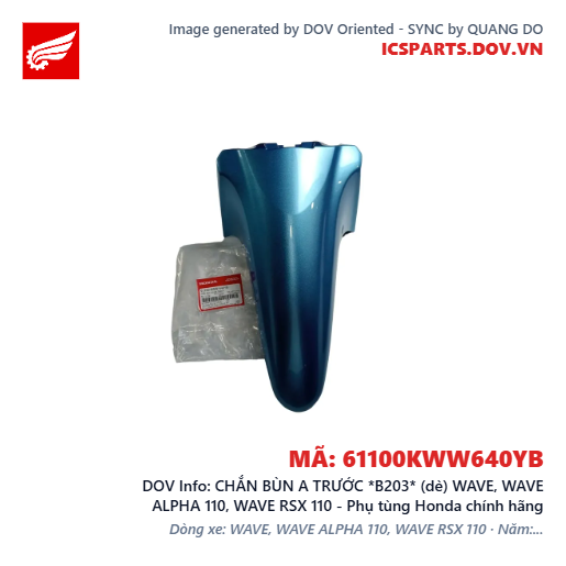CHẮN BÙN A TRƯỚC *B203* (dè) WAVE, WAVE ALPHA 110, WAVE RSX 110 - Phụ tùng Honda chính hãng