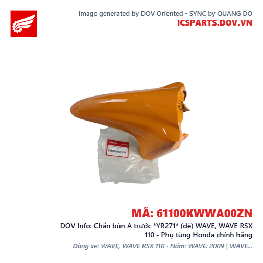 Chắn bùn A trước *YR271* (dè) WAVE, WAVE RSX 110 - Phụ tùng Honda chính hãng