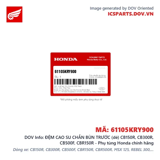ĐỆM CAO SU CHẮN BÙN TRƯỚC (dè) CB150R, CB300R, CB500F, CBR150R - Phụ tùng Honda chính hãng