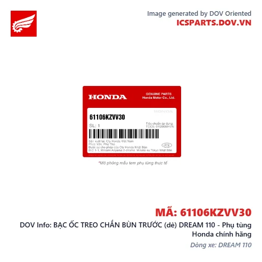 BẠC ỐC TREO CHẮN BÙN TRƯỚC (dè) DREAM 110 - Phụ tùng Honda chính hãng
