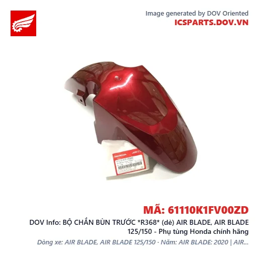 BỘ CHẮN BÙN TRƯỚC *R368* (dè) AIR BLADE, AIR BLADE 125/150 - Phụ tùng Honda chính hãng