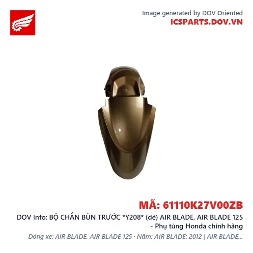 BỘ CHẮN BÙN TRƯỚC *Y208* (dè) AIR BLADE, AIR BLADE 125 - Phụ tùng Honda chính hãng