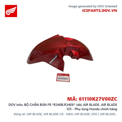 BỘ CHẮN BÙN FR *R340B,R340X* (dè) AIR BLADE, AIR BLADE 125 - Phụ tùng Honda chính hãng