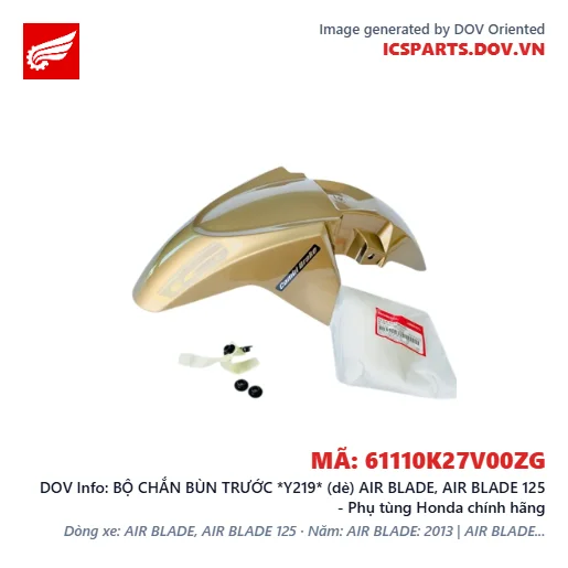 BỘ CHẮN BÙN TRƯỚC *Y219* (dè) AIR BLADE, AIR BLADE 125 - Phụ tùng Honda chính hãng