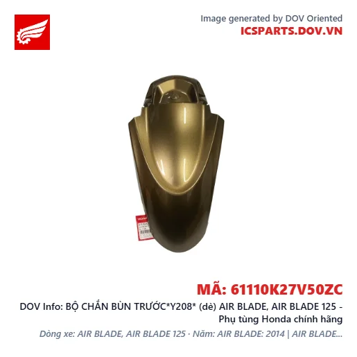 BỘ CHẮN BÙN TRƯỚC*Y208* (dè) AIR BLADE, AIR BLADE 125 - Phụ tùng Honda chính hãng