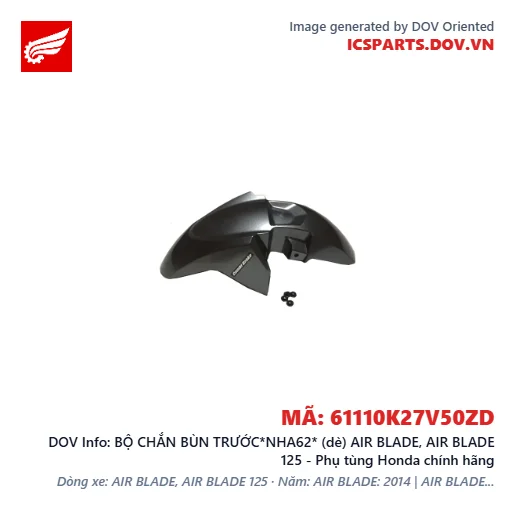 BỘ CHẮN BÙN TRƯỚC*NHA62* (dè) AIR BLADE, AIR BLADE 125 - Phụ tùng Honda chính hãng