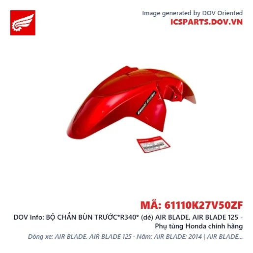 BỘ CHẮN BÙN TRƯỚC*R340* (dè) AIR BLADE, AIR BLADE 125 - Phụ tùng Honda chính hãng