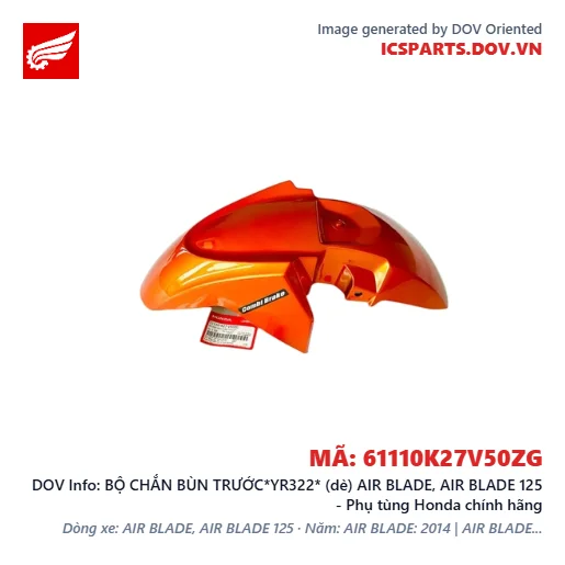 BỘ CHẮN BÙN TRƯỚC*YR322* (dè) AIR BLADE, AIR BLADE 125 - Phụ tùng Honda chính hãng