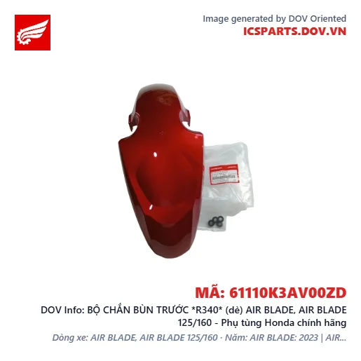 BỘ CHẮN BÙN TRƯỚC *R340* (dè) AIR BLADE, AIR BLADE 125/160 - Phụ tùng Honda chính hãng