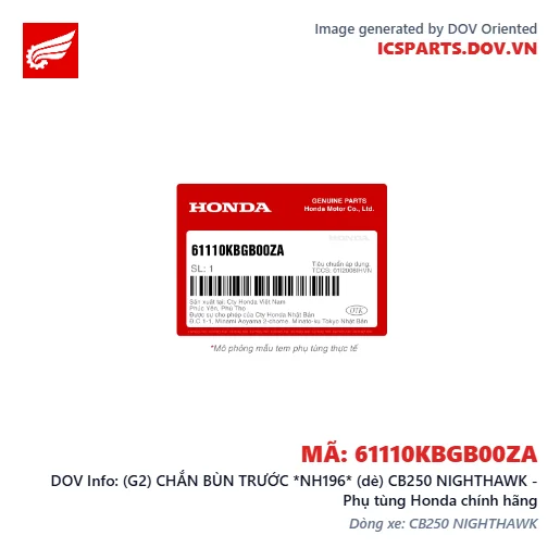 (G2) CHẮN BÙN TRƯỚC *NH196* (dè) CB250 NIGHTHAWK - Phụ tùng Honda chính hãng