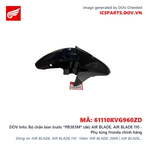 Bộ chắn bùn trước *PB383M* (dè) AIR BLADE, AIR BLADE 110 - Phụ tùng Honda chính hãng