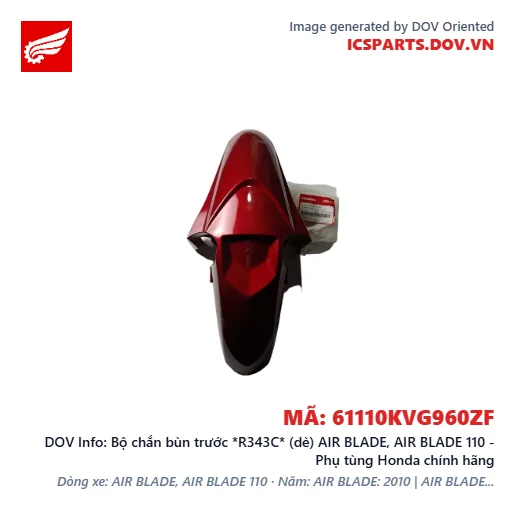 Bộ chắn bùn trước *R343C* (dè) AIR BLADE, AIR BLADE 110 - Phụ tùng Honda chính hãng