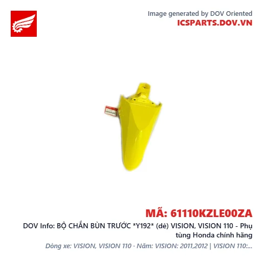 BỘ CHẮN BÙN TRƯỚC *Y192* (dè) VISION, VISION 110 - Phụ tùng Honda chính hãng
