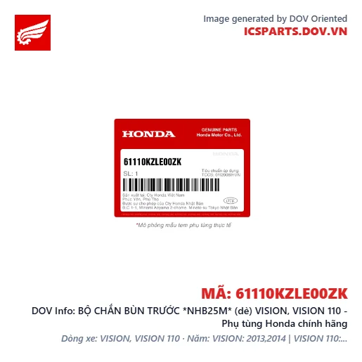 BỘ CHẮN BÙN TRƯỚC *NHB25M* (dè) VISION, VISION 110 - Phụ tùng Honda chính hãng