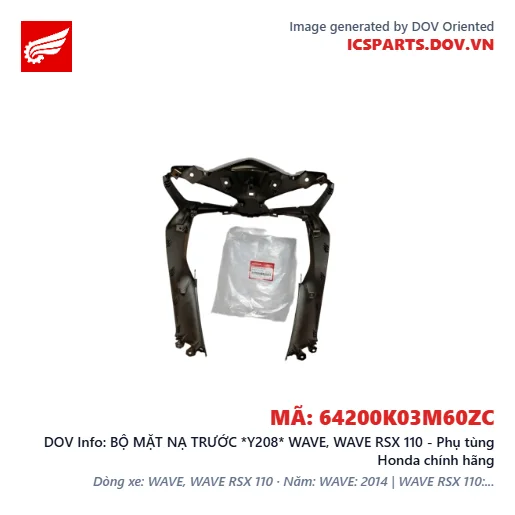 BỘ MẶT NẠ TRƯỚC *Y208* WAVE, WAVE RSX 110 - Phụ tùng Honda chính hãng