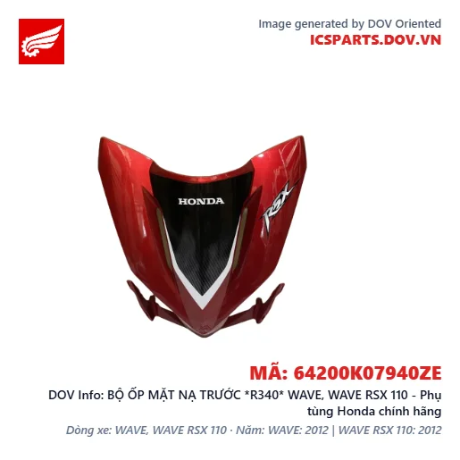 BỘ ỐP MẶT NẠ TRƯỚC *R340* WAVE, WAVE RSX 110 - Phụ tùng Honda chính hãng