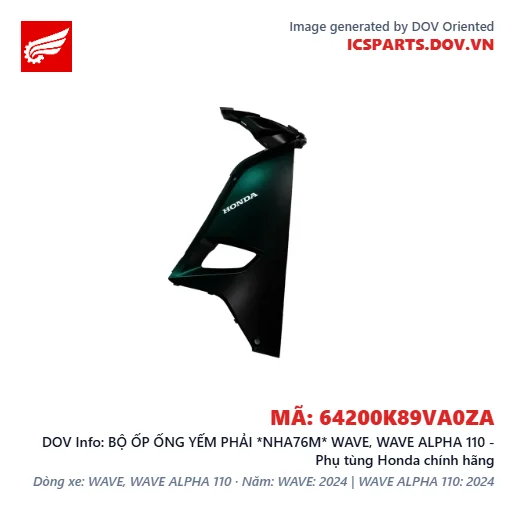 BỘ ỐP ỐNG YẾM PHẢI *NHA76M* WAVE, WAVE ALPHA 110 - Phụ tùng Honda chính hãng