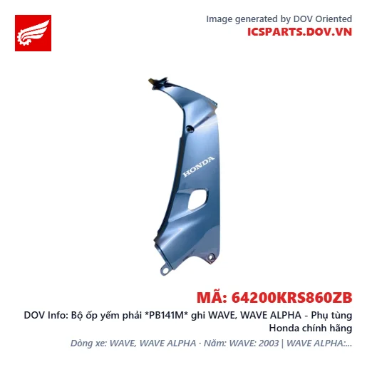 Bộ ốp yếm phải *PB141M* ghi WAVE, WAVE ALPHA - Phụ tùng Honda chính hãng