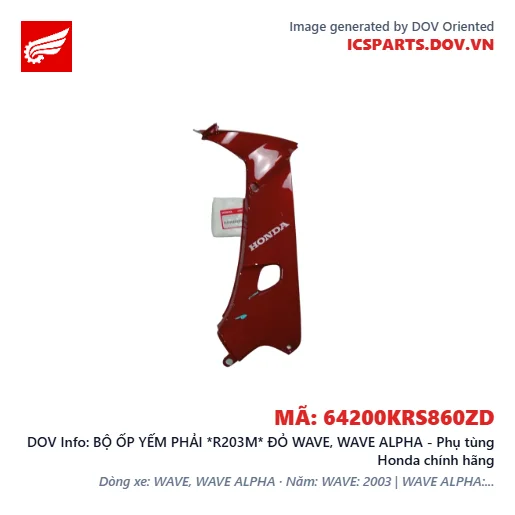 BỘ ỐP YẾM PHẢI *R203M* ĐỎ WAVE, WAVE ALPHA - Phụ tùng Honda chính hãng