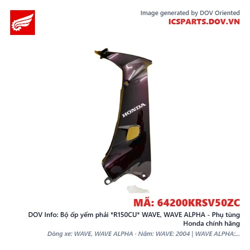 Bộ ốp yếm phải *R150CU* WAVE, WAVE ALPHA - Phụ tùng Honda chính hãng