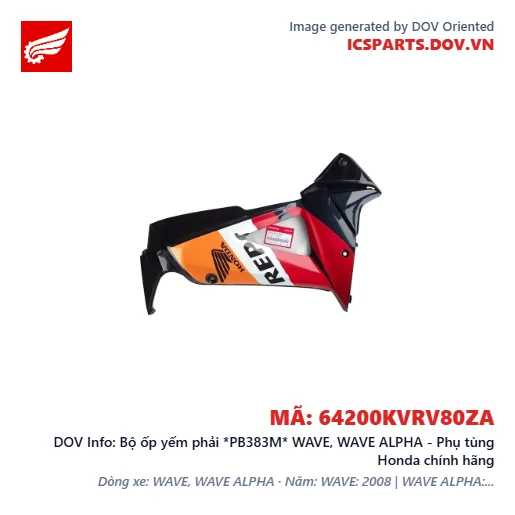 Bộ ốp yếm phải *PB383M* WAVE, WAVE ALPHA - Phụ tùng Honda chính hãng